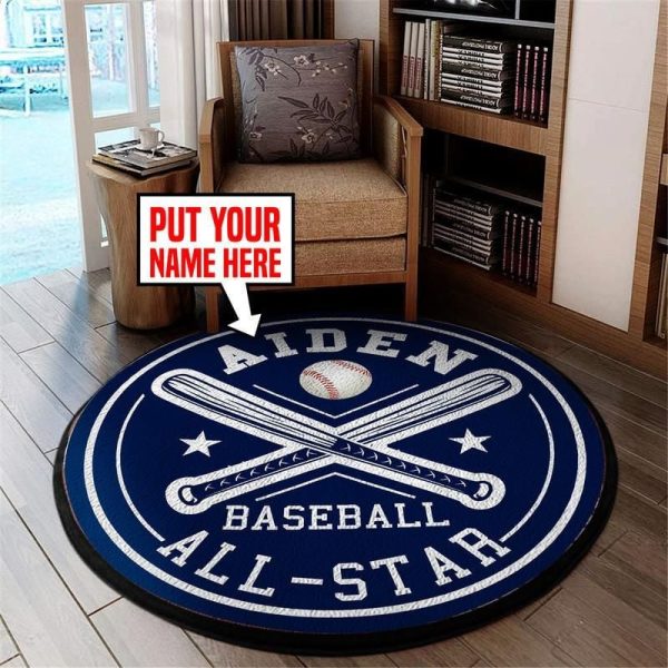 Personalized Baseball Living Room Round Mat Circle Rug