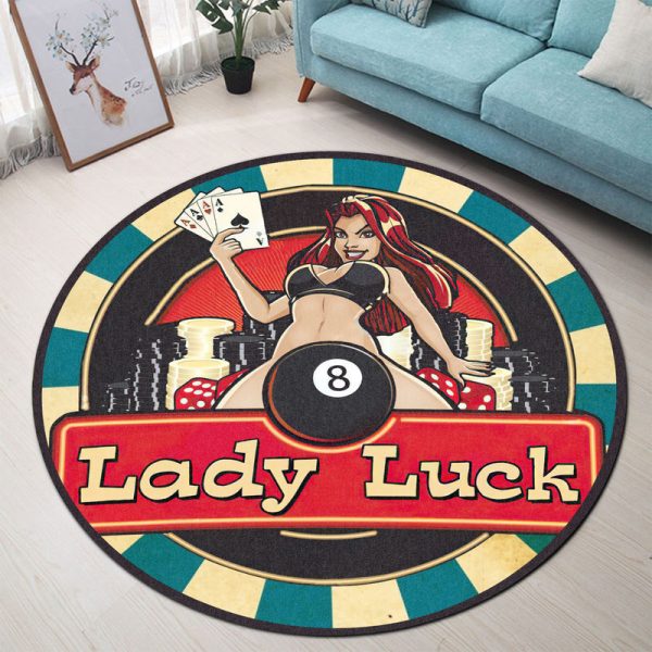 Lady Luck Hot Rod Round Mat Round Floor Mat Room Rugs Carpet Outdoor Rug Washable Rugs