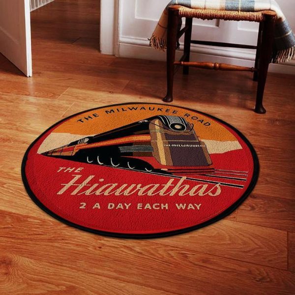 Reproduction Hiawathas 2 A Day Railroad The Milwaukee Road Round Mat Round Floor Mat Room Rugs Carpet Outdoor Rug Washable Rugs