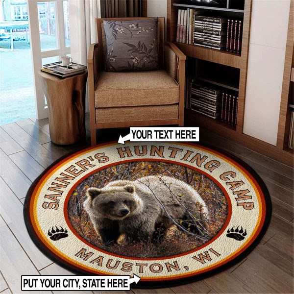 Personalized Bears Hunting Welcome Round Rug, Carpet 06524