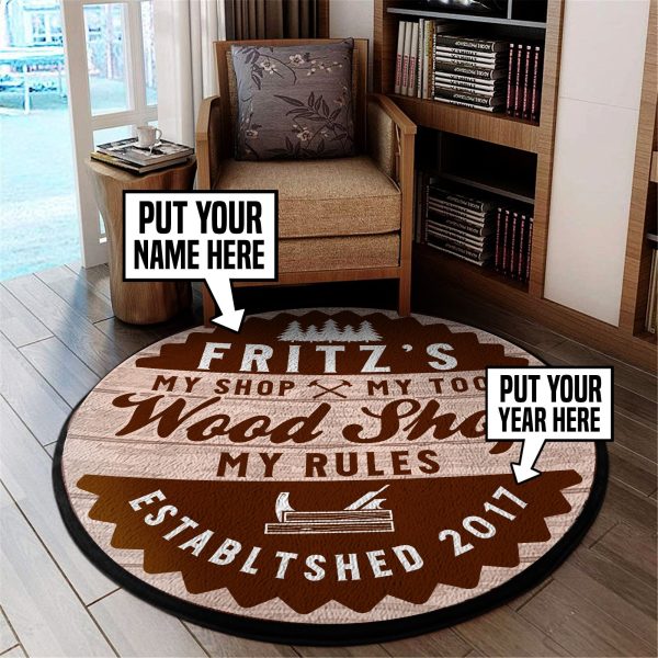 Personalized Woodshop Round Mat Round Floor Mat Room Rugs Carpet Outdoor Rug Washable Rugs