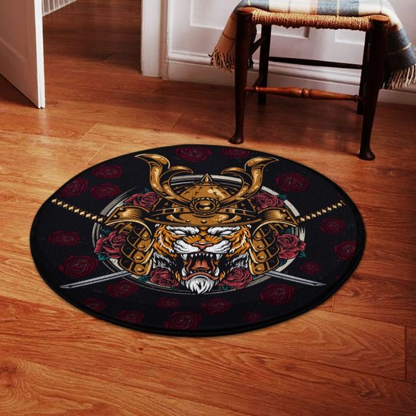 Samurai Tiger Shogun Round Rug, Carpet 08031 - Image 3