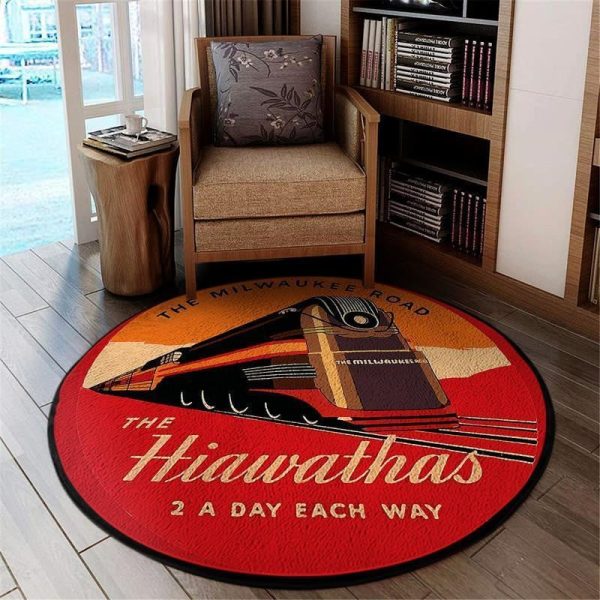 Reproduction Hiawathas 2 A Day Railroad The Milwaukee Road Round Mat Round Floor Mat Room Rugs Carpet Outdoor Rug Washable Rugs - Image 2