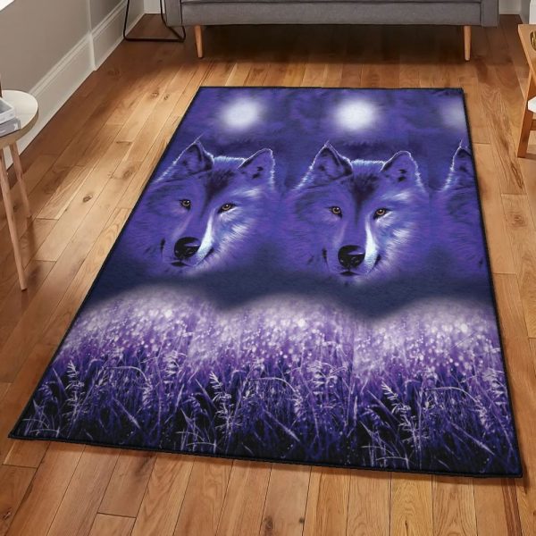 Gray Wolf Washable Rugs Violet Wolf Rug Rectangle Rugs Washable Area Rug Non-Slip Carpet For Living Room Bedroom