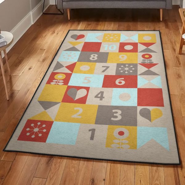 Hopscotch Dining Room Rug Hopscotch Rug Rectangle Rugs Washable Area Rug Non-Slip Carpet For Living Room Bedroom