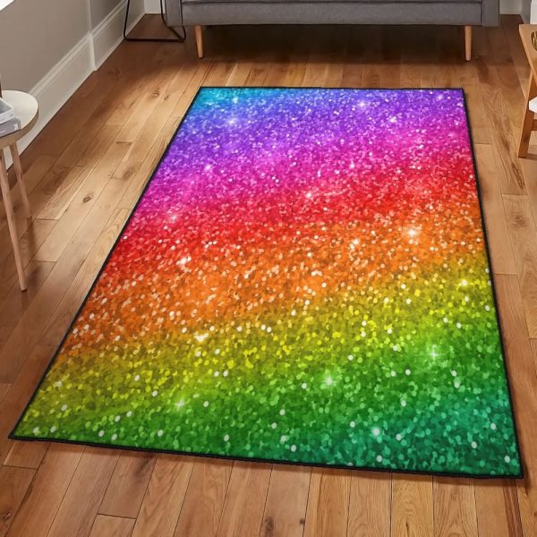 Glitter Rainbow Glitter Rug Rectangle Rugs Washable Area Rug Non-Slip Carpet For Living Room Bedroom - Image 2