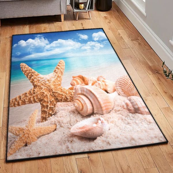 Sands Carpet Starfish And Conch Sand Beach Rug Rectangle Rugs Washable Area Rug Non-Slip Carpet For Living Room Bedroom