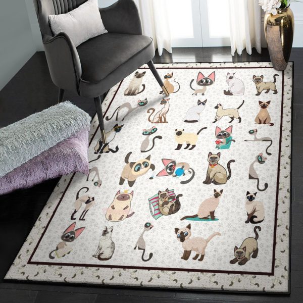 Animal Lover Modern Rugs I Love Siamese Cat Rug Rectangle Rugs Washable Area Rug Non-Slip Carpet For Living Room Bedroom