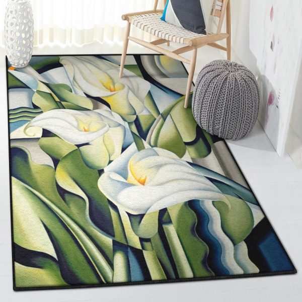 Lily Flower Playroom Rug Lily Rug Rectangle Rugs Washable Area Rug Non-Slip Carpet For Living Room Bedroom