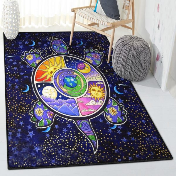 Sea Turtle Swimming Carpet Turtle Rug Rectangle Rugs Washable Area Rug Non-Slip Carpet For Living Room Bedroom