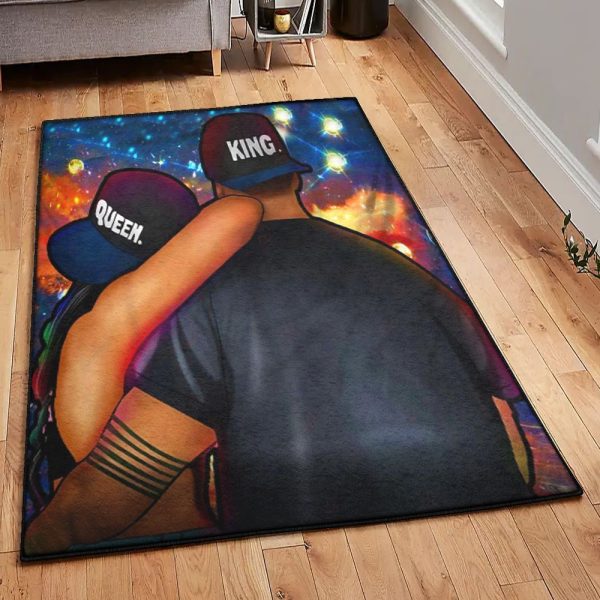 Valentine Day Black Couple King And Queen Galaxy Rug Rectangle Rugs Washable Area Rug Non-Slip Carpet For Living Room Bedroom