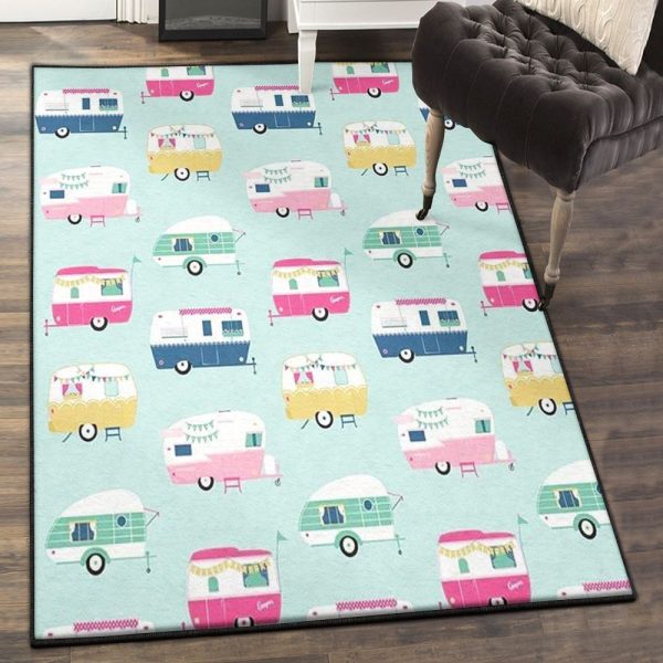 Camping Modern Rugs Happy Camper Rug Rectangle Rugs Washable Area Rug Non-Slip Carpet For Living Room Bedroom - Image 2