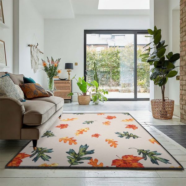 Cute Leaf Large Falling Leaves Rug Rectangle Rugs Washable Area Rug Non-Slip Carpet For Living Room Bedroom