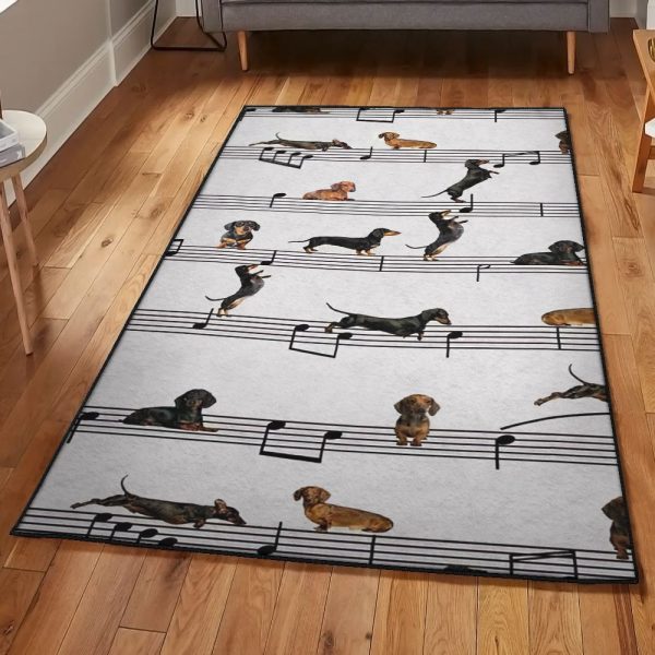 Dachshund Dog Kitchen Rugs Dachshund Love Music Rug Rectangle Rugs Washable Area Rug Non-Slip Carpet For Living Room Bedroom