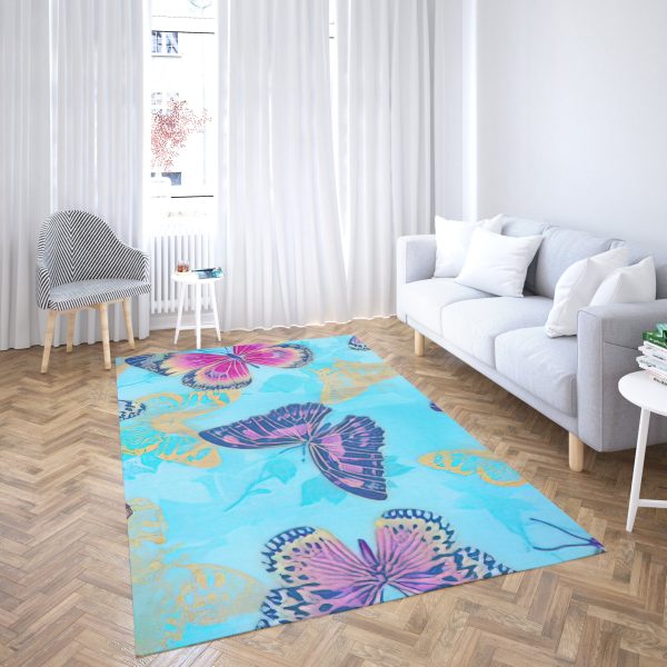 Butterfly Carpet Butterfly Rug Rectangle Rugs Washable Area Rug Non-Slip Carpet For Living Room Bedroom