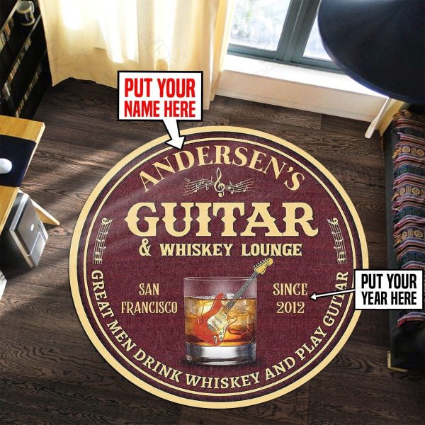 Personalized Guitar Whiskey Lounge Living Room Round Mat Circle Rug