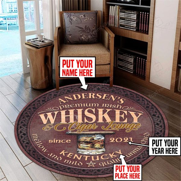 Personalized Whiskey Cigar Lounge Round Mat Round Floor Mat Room Rugs Carpet Outdoor Rug Washable Rugs - Image 2