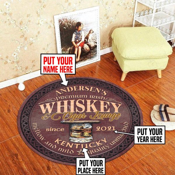 Personalized Whiskey Cigar Lounge Round Mat Round Floor Mat Room Rugs Carpet Outdoor Rug Washable Rugs