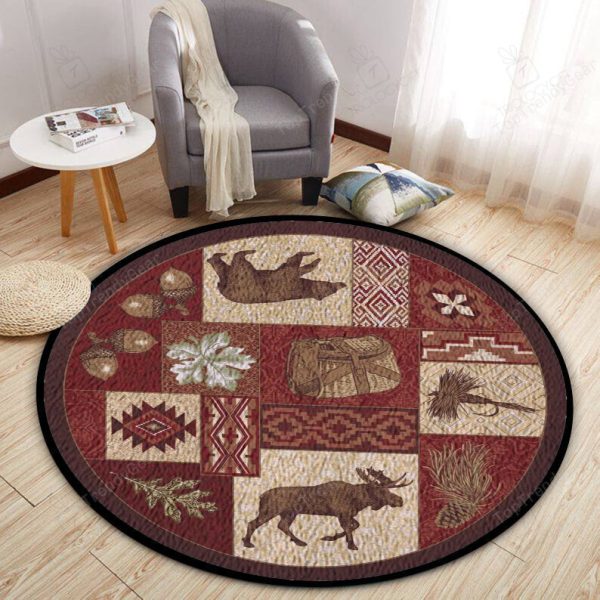 Cabin Hunting Round Rug, Carpet 08384 - Image 3