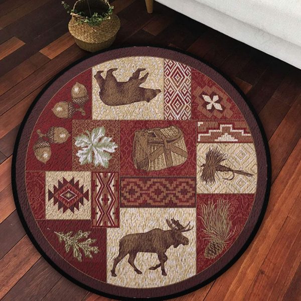 Cabin Hunting Round Rug, Carpet 08384